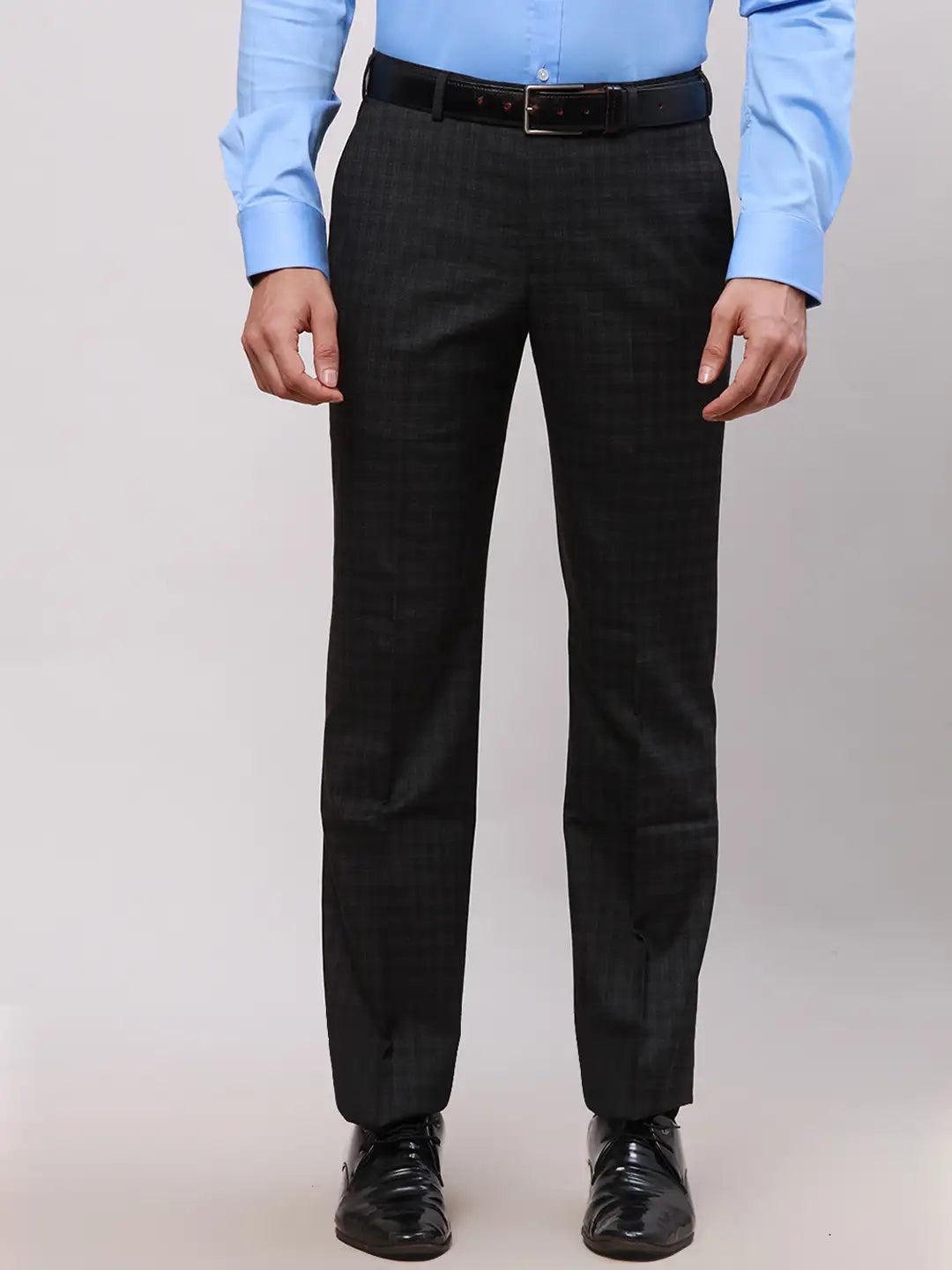 Park Avenue Men Black Smart Fit Checks Cotton Trousers