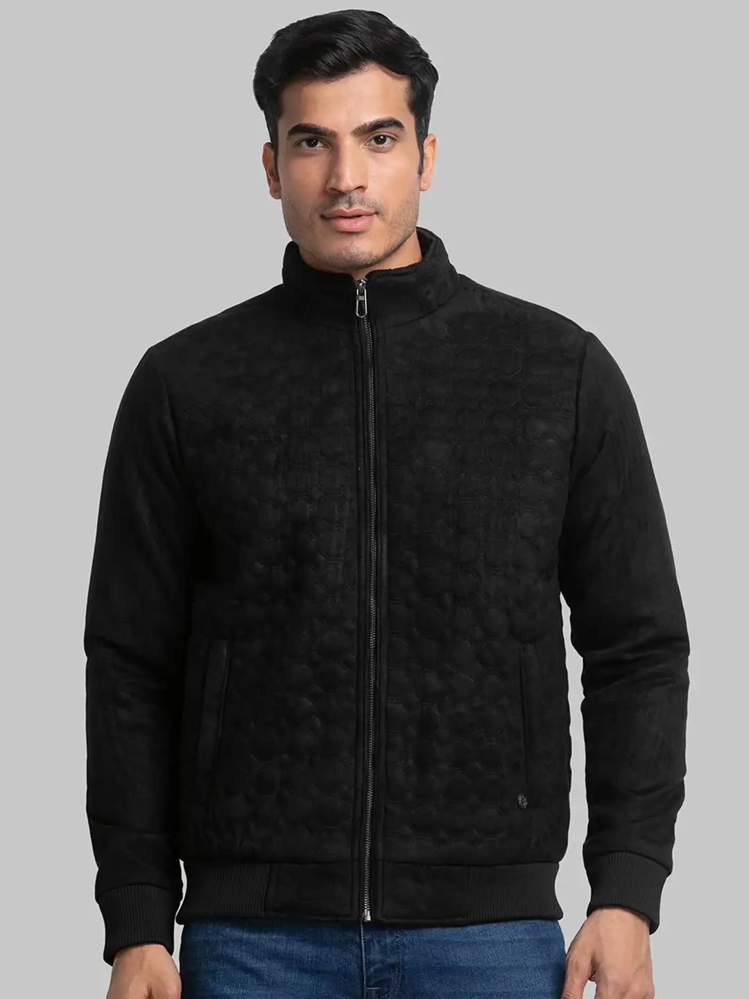 Raymond Men Black Contemporary Fit Polyester Quilted Jacket MyRaymond