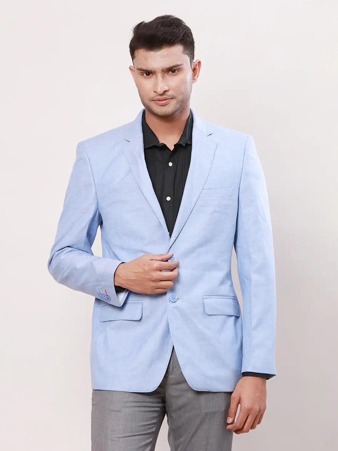 Raymond Men Blue Solid Regular Fit Polyester Blend Jacket