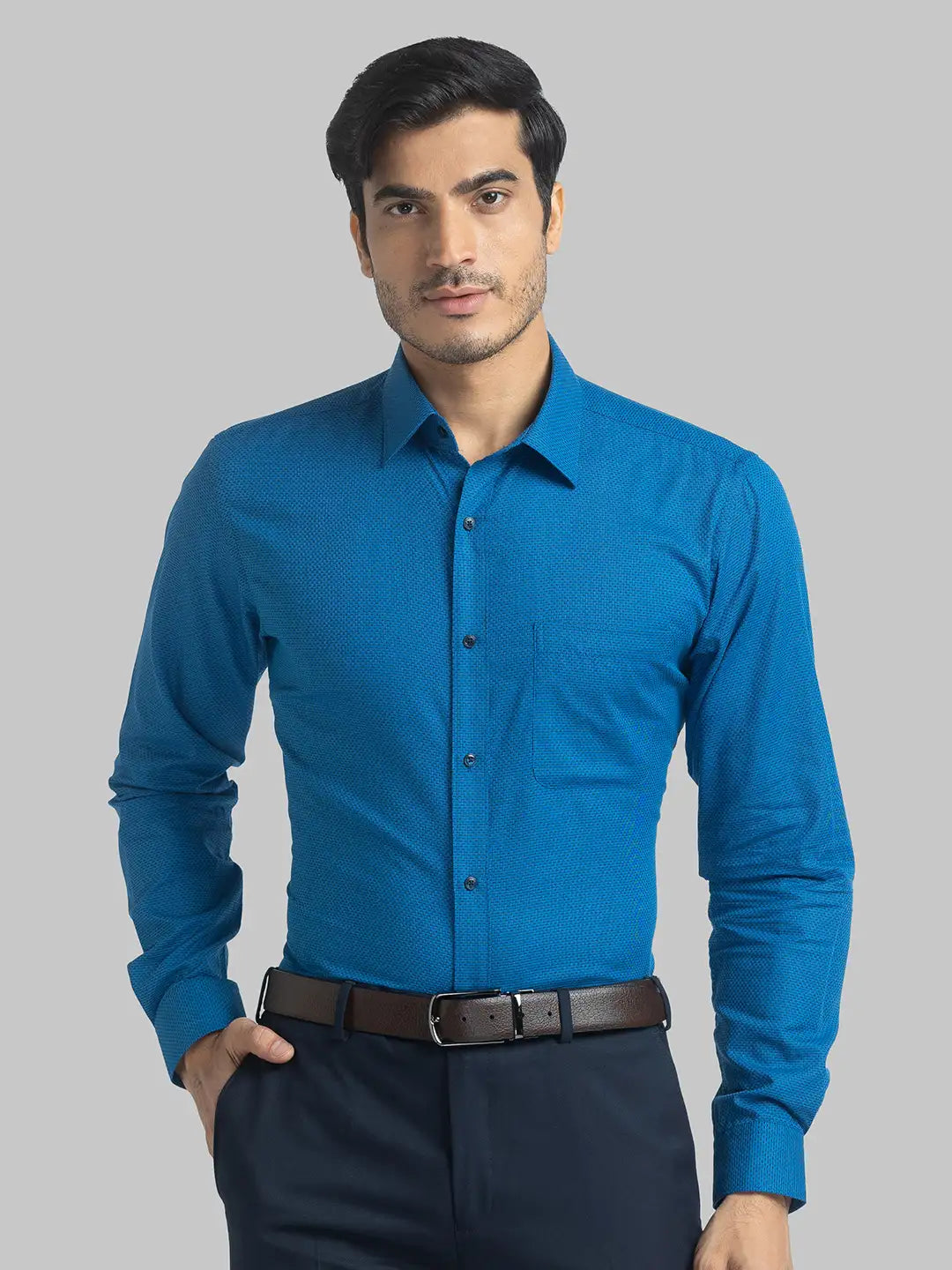 Raymond Men Blue Structure Slim Fit Cotton Full Sleeve Shirts – MyRaymond