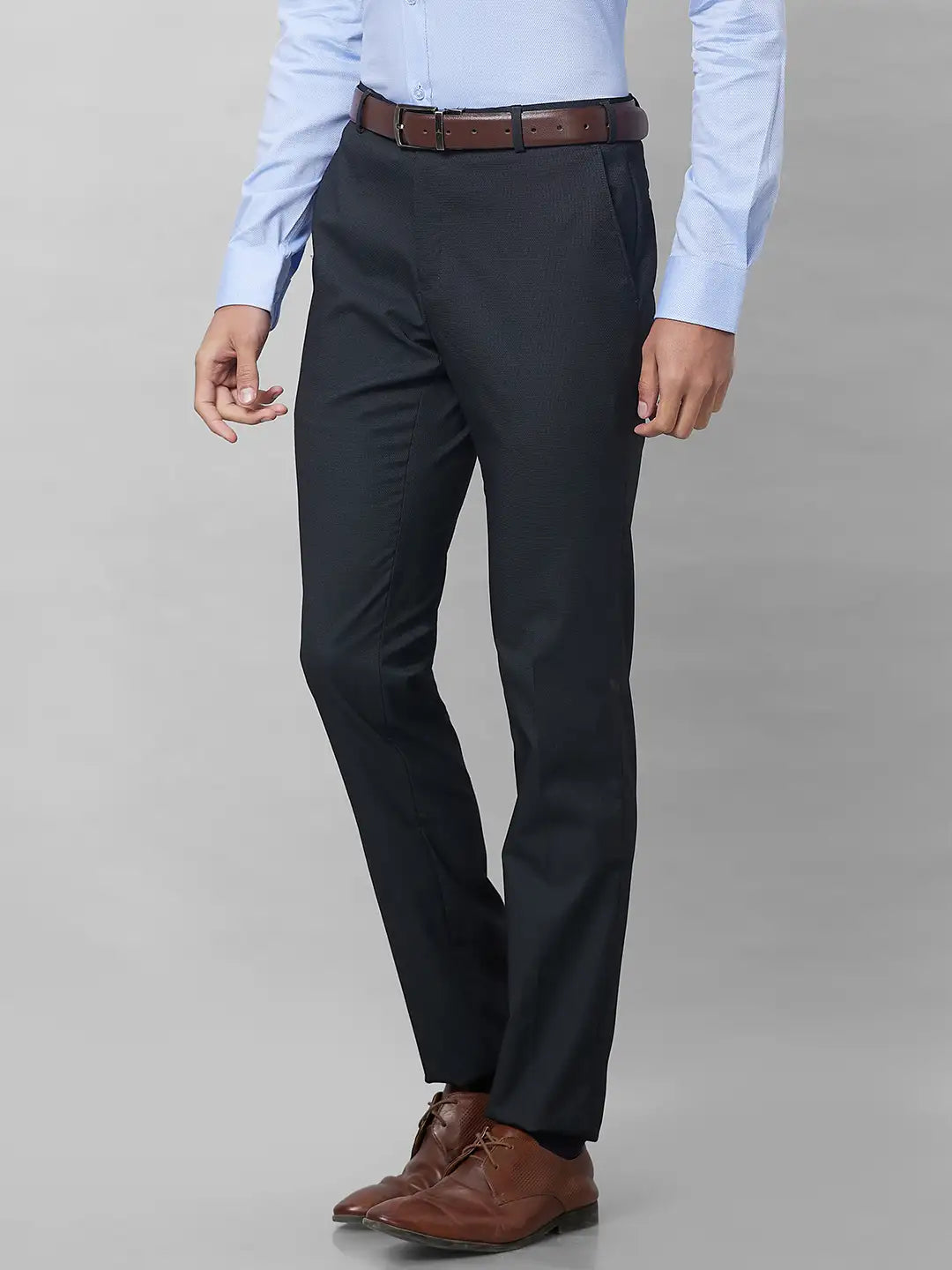Raymond Men Grey Solid Slim Fit Polyester Blend Trousers