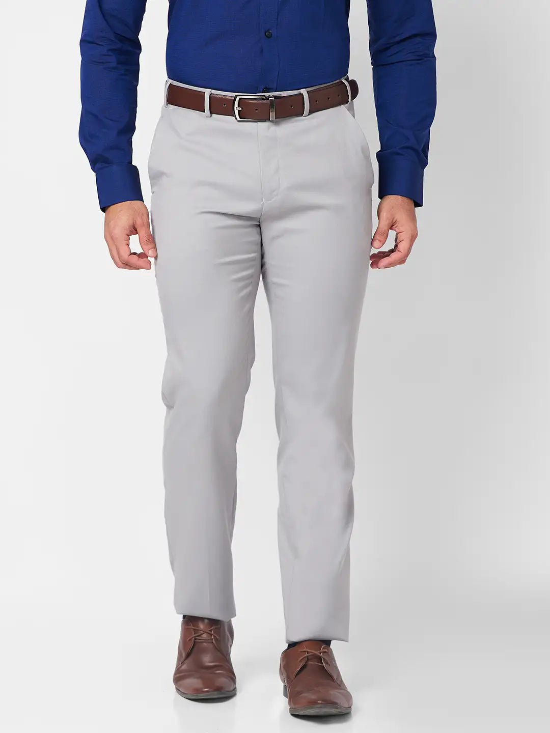 Raymond Men Grey Structure Slim Fit Polyester Blend Trouser MyRaymond