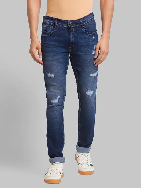 Men Blue Skinny Cropped Fit Jacquard Cotton Blend Jeans – MyRaymond
