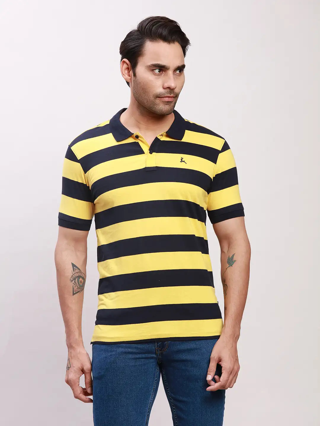 Parx Men Yellow Yarn Dyed Regular Fit Cotton T-Shirt
