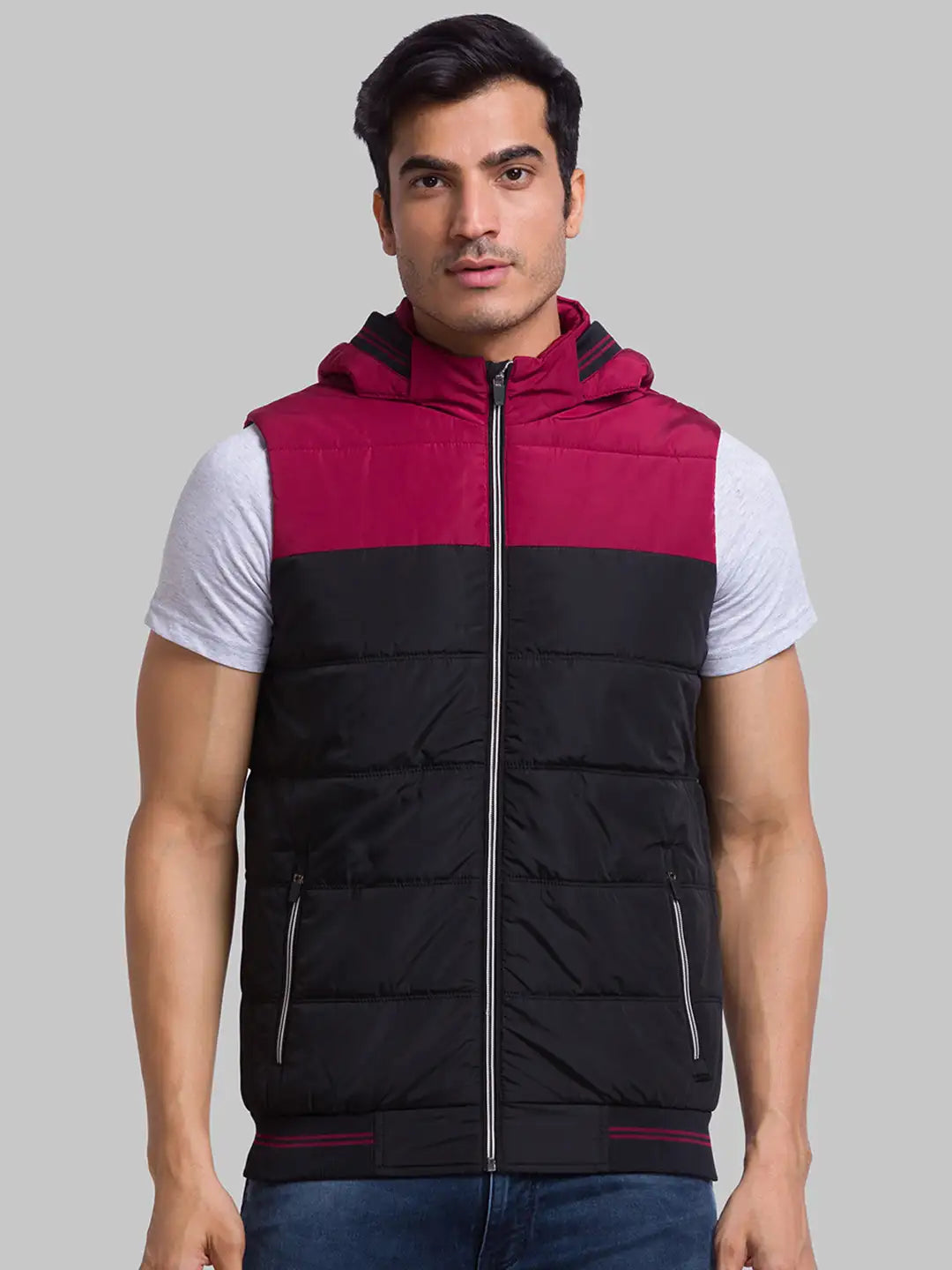 Men Black Cut Sew Polyester Sleeveless Jackets – MyRaymond