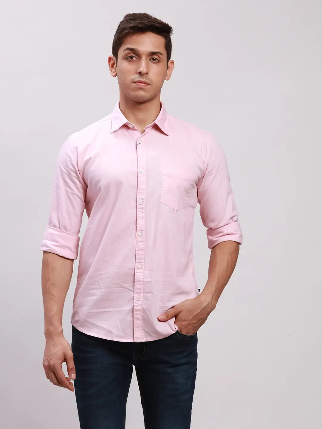 Parx Men Pink Solid Slim Fit Cotton Casual Shirt