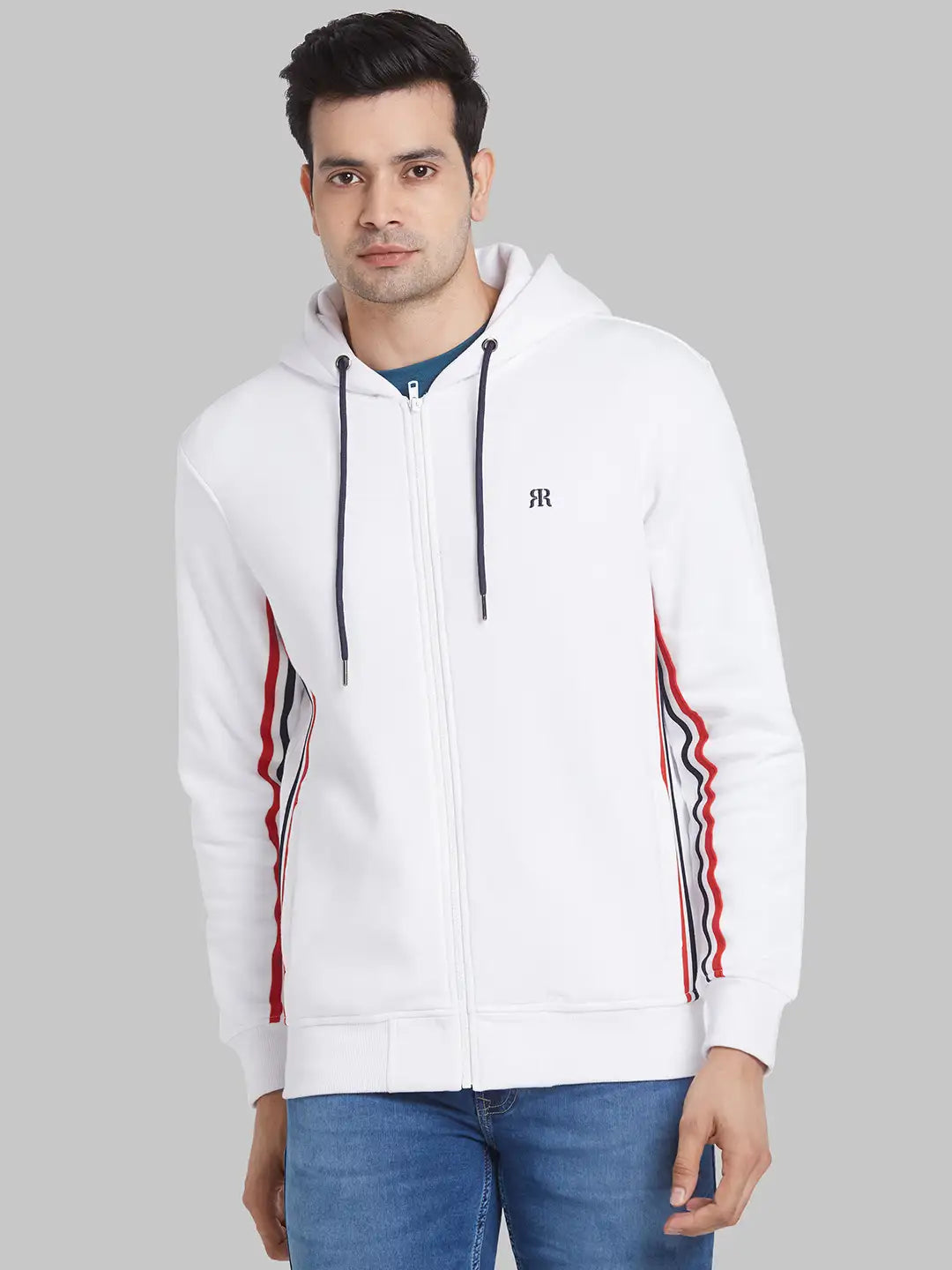 Raymond Men White Solid Regular Fit Cotton Blend Sweatshirt