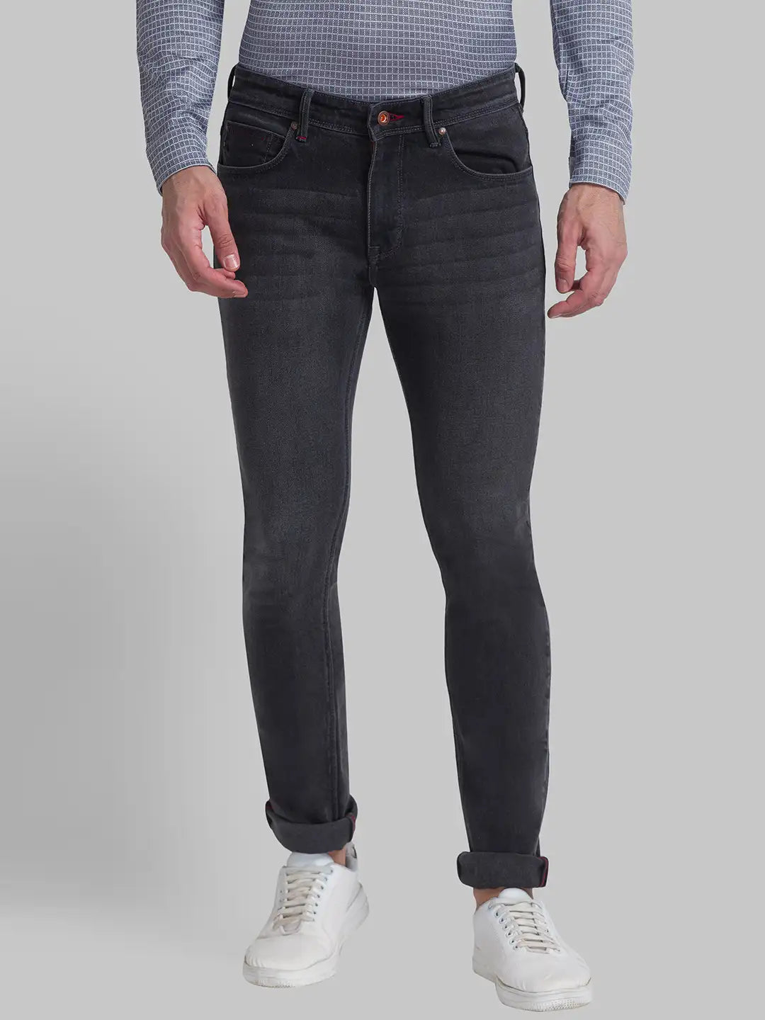 Men Grey Slim Fit Solid Cotton Blend Jeans – MyRaymond