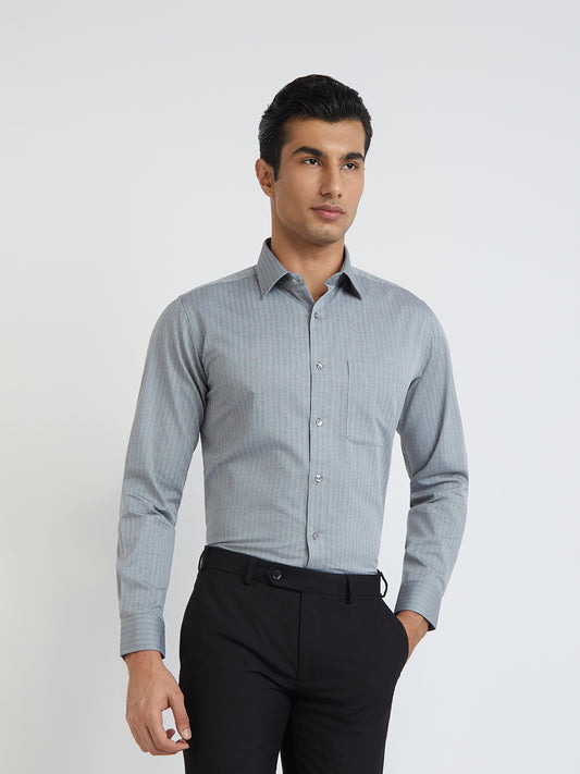 Raymond Grey Solid Slim Fit Full Sleeve Cotton Shirt