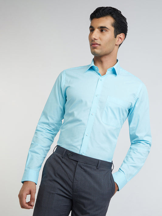 Raymond Green Solid Slim Fit Full Sleeve Cotton Shirt