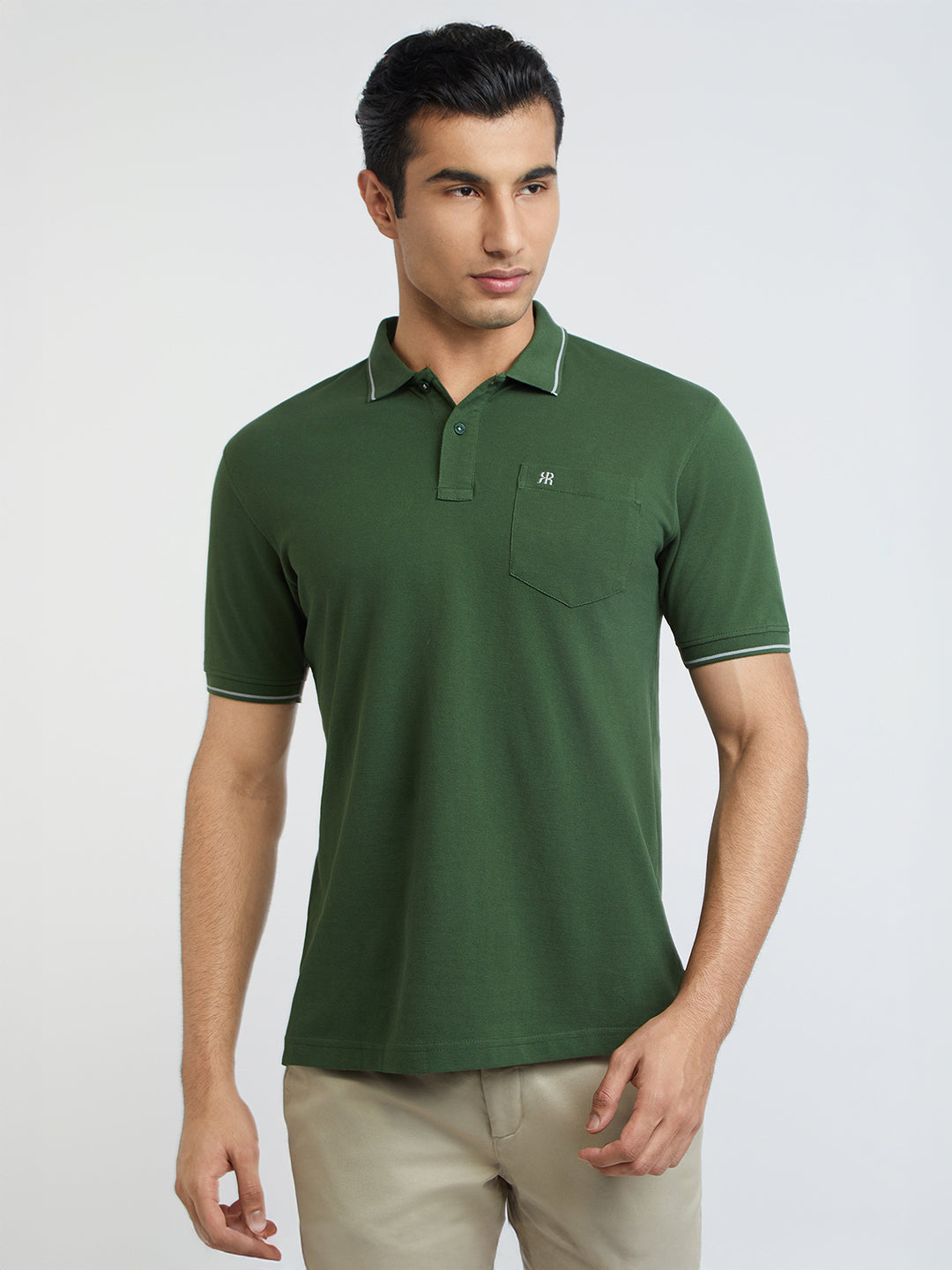 Raymond Men Green Contemporary Fit Solid T-Shirt