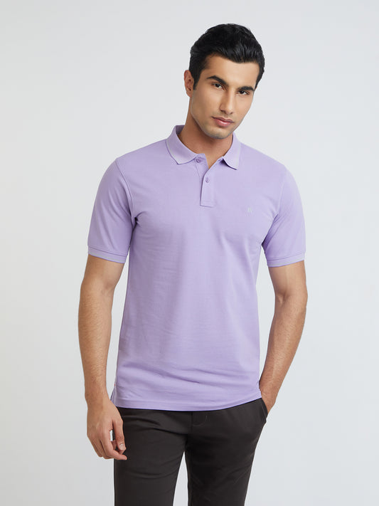 Raymond Purple Solid Modern Fit Half Sleeve Cotton T-Shirt