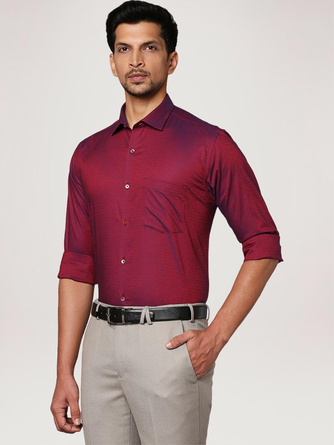 Park Avenue Men Dark Maroon Solid Slim Fit Work Shirt