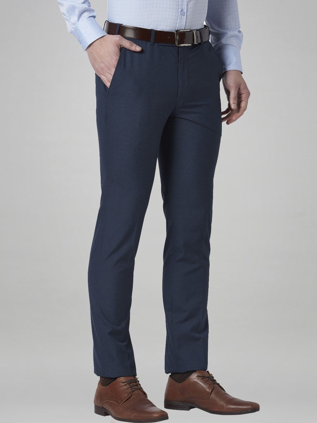 Park Avenue Men Blue Solid Super Slim Fit Work Trouser