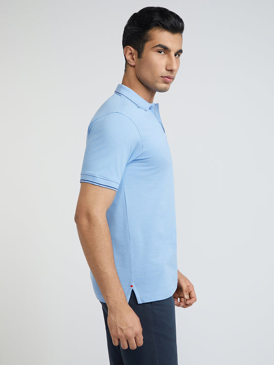 Raymond Blue Solid Modern Fit Half Sleeve Cotton T-Shirt