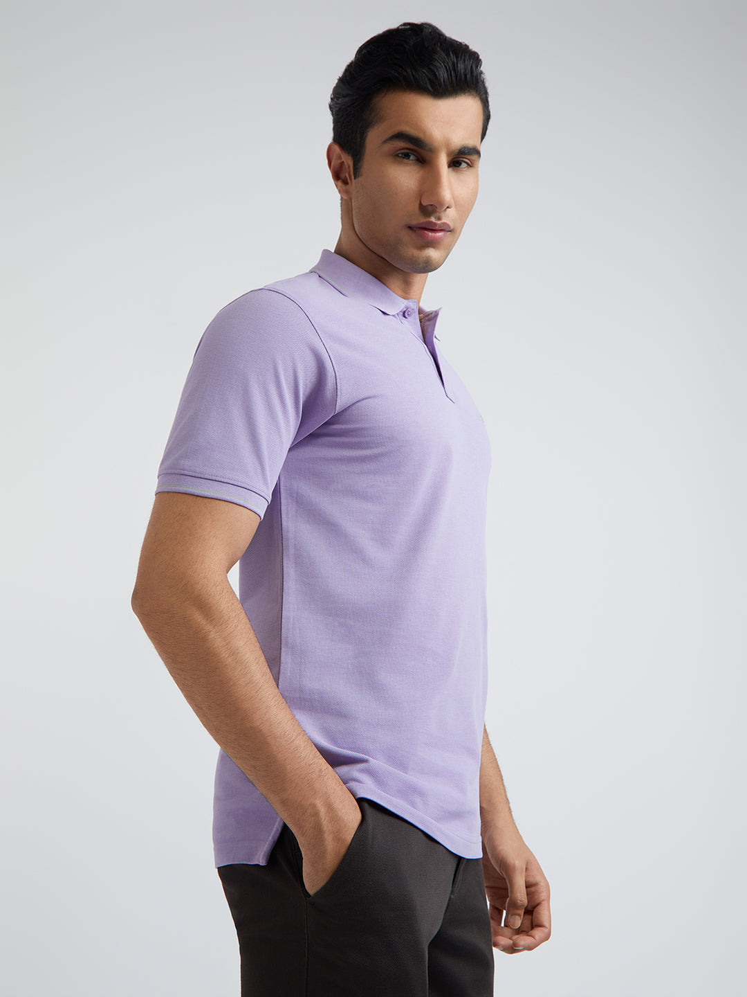 Raymond Purple Solid Modern Fit Half Sleeve Cotton T-Shirt