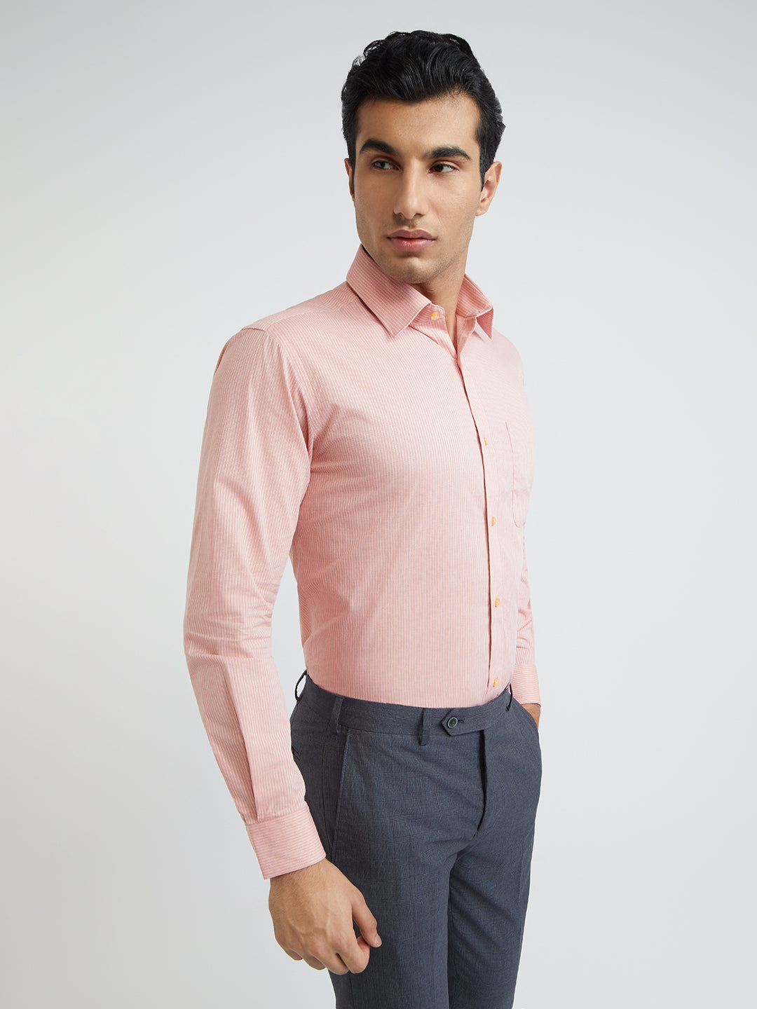 Raymond Men Orange Structure Slim Fit Cotton Shirt