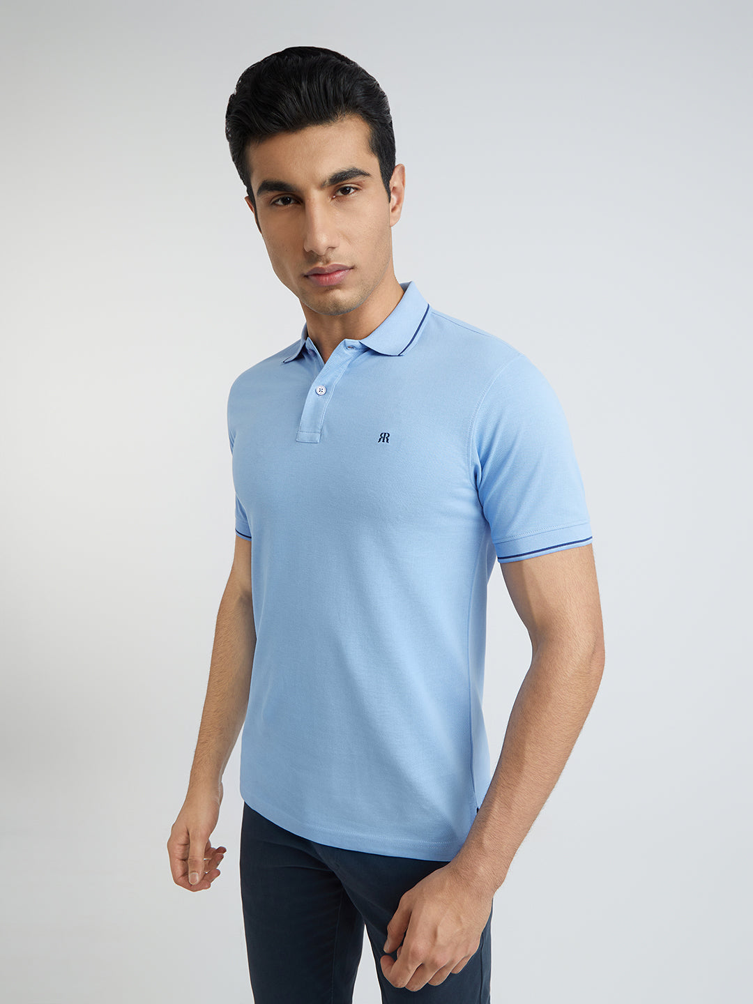 Raymond Blue Solid Modern Fit Half Sleeve Cotton T-Shirt