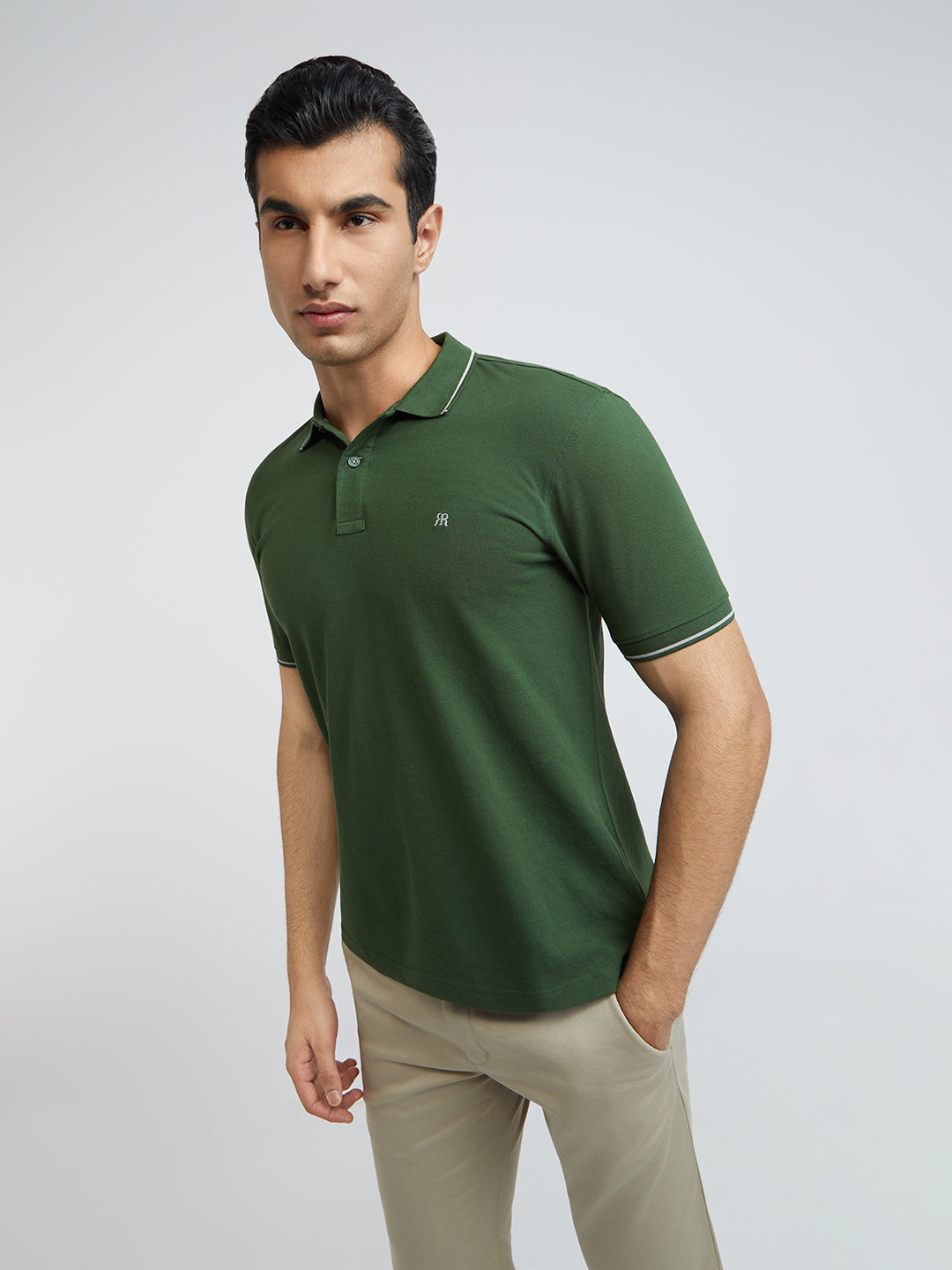 Raymond Men Green Contemporary Fit Solid T-Shirt