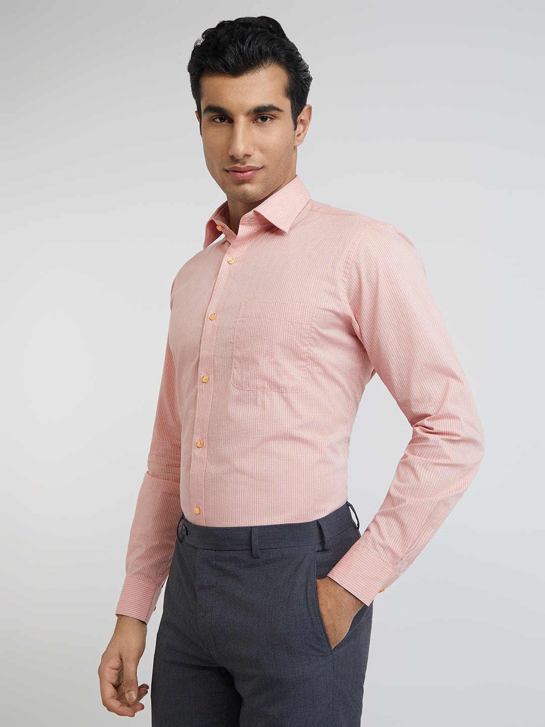 Raymond Men Orange Structure Slim Fit Cotton Shirt