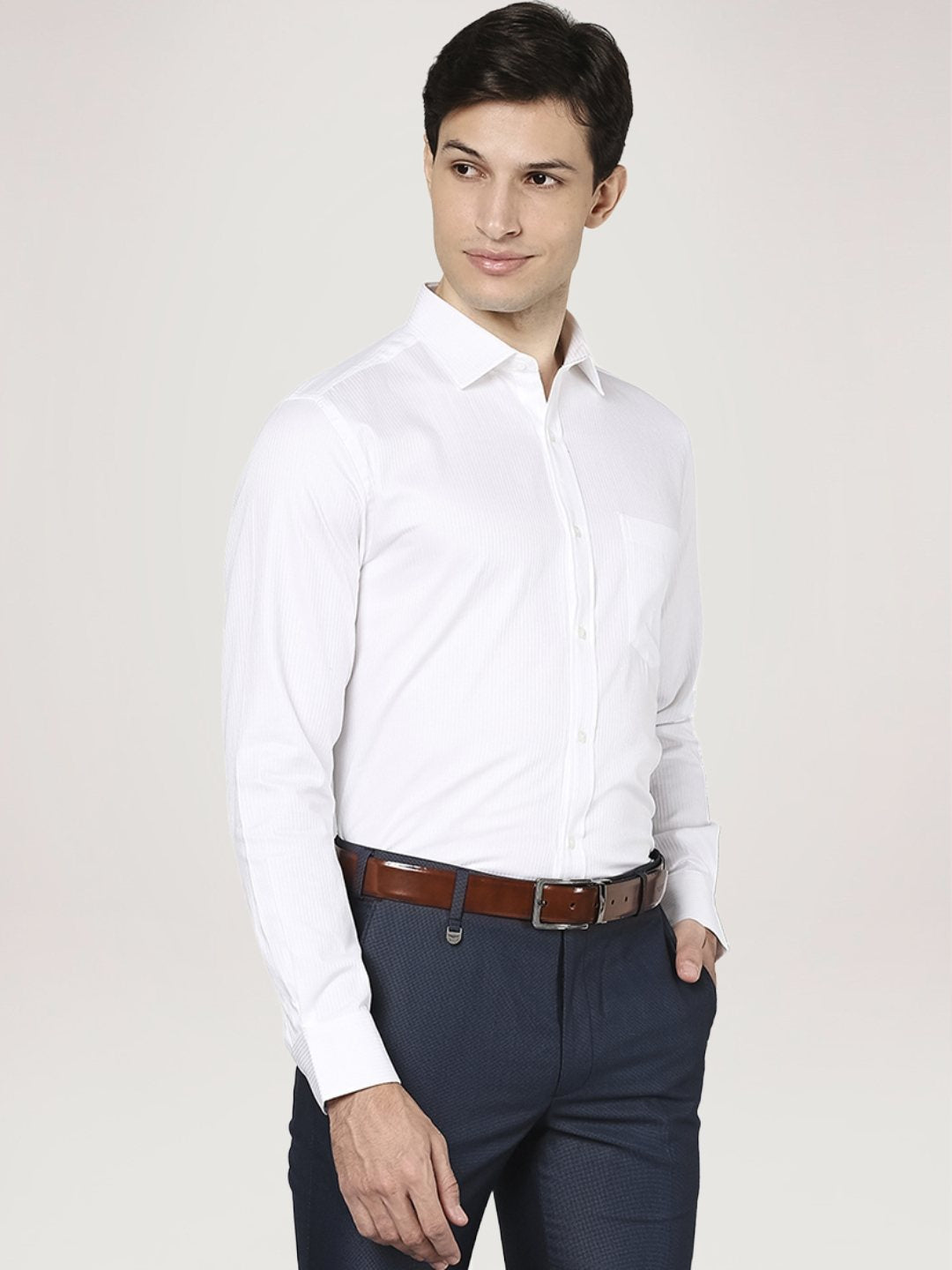 Park Avenue Men White Solid Regular Fit Work Shirt