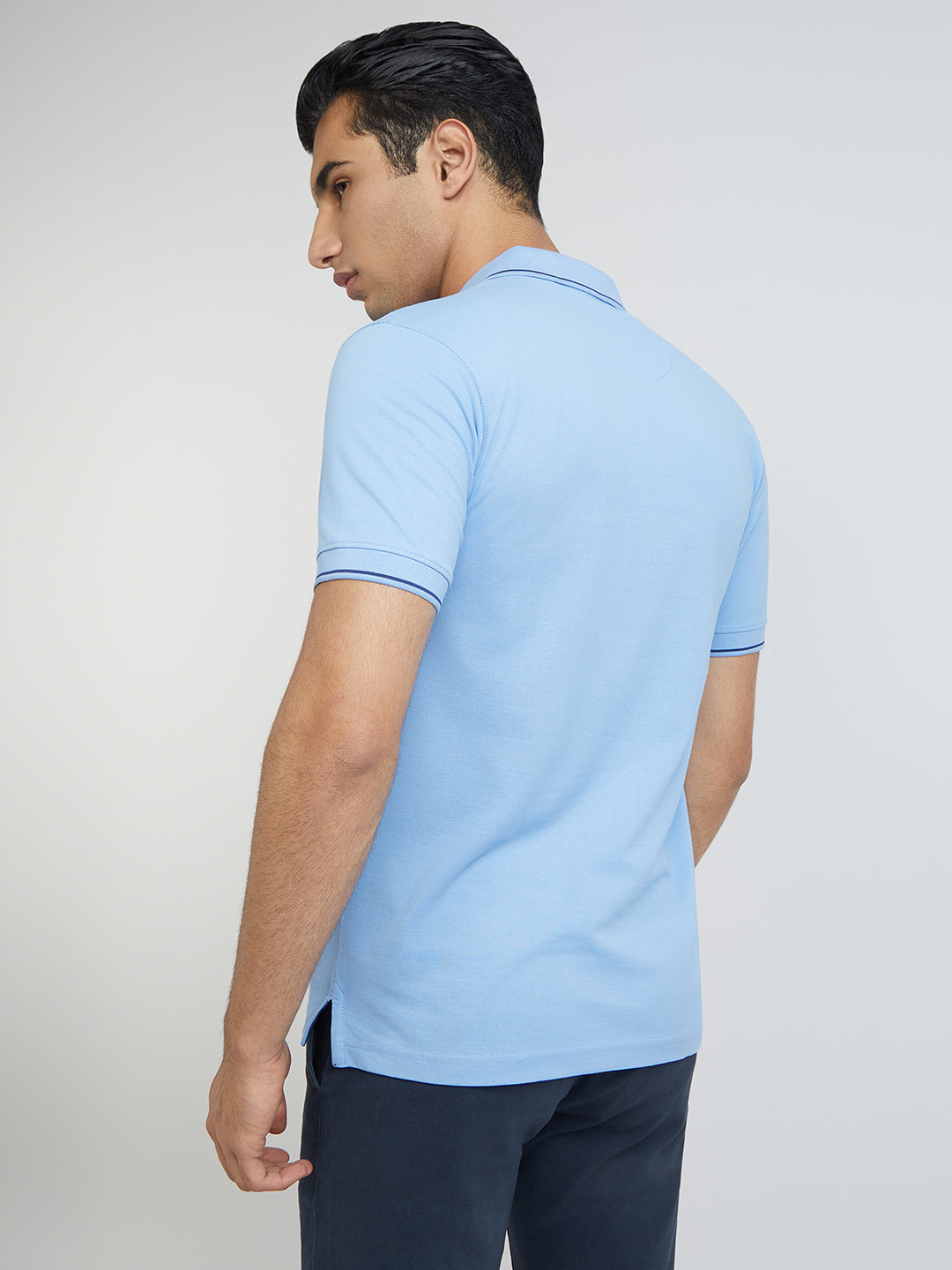 Raymond Blue Solid Modern Fit Half Sleeve Cotton T-Shirt