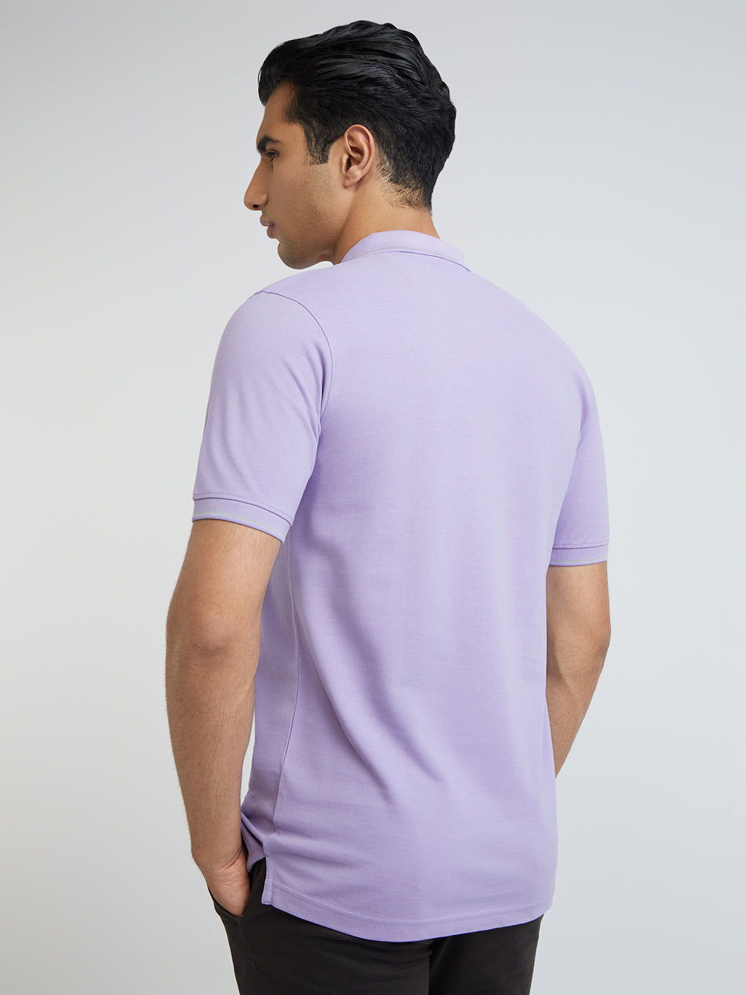 Raymond Purple Solid Modern Fit Half Sleeve Cotton T-Shirt