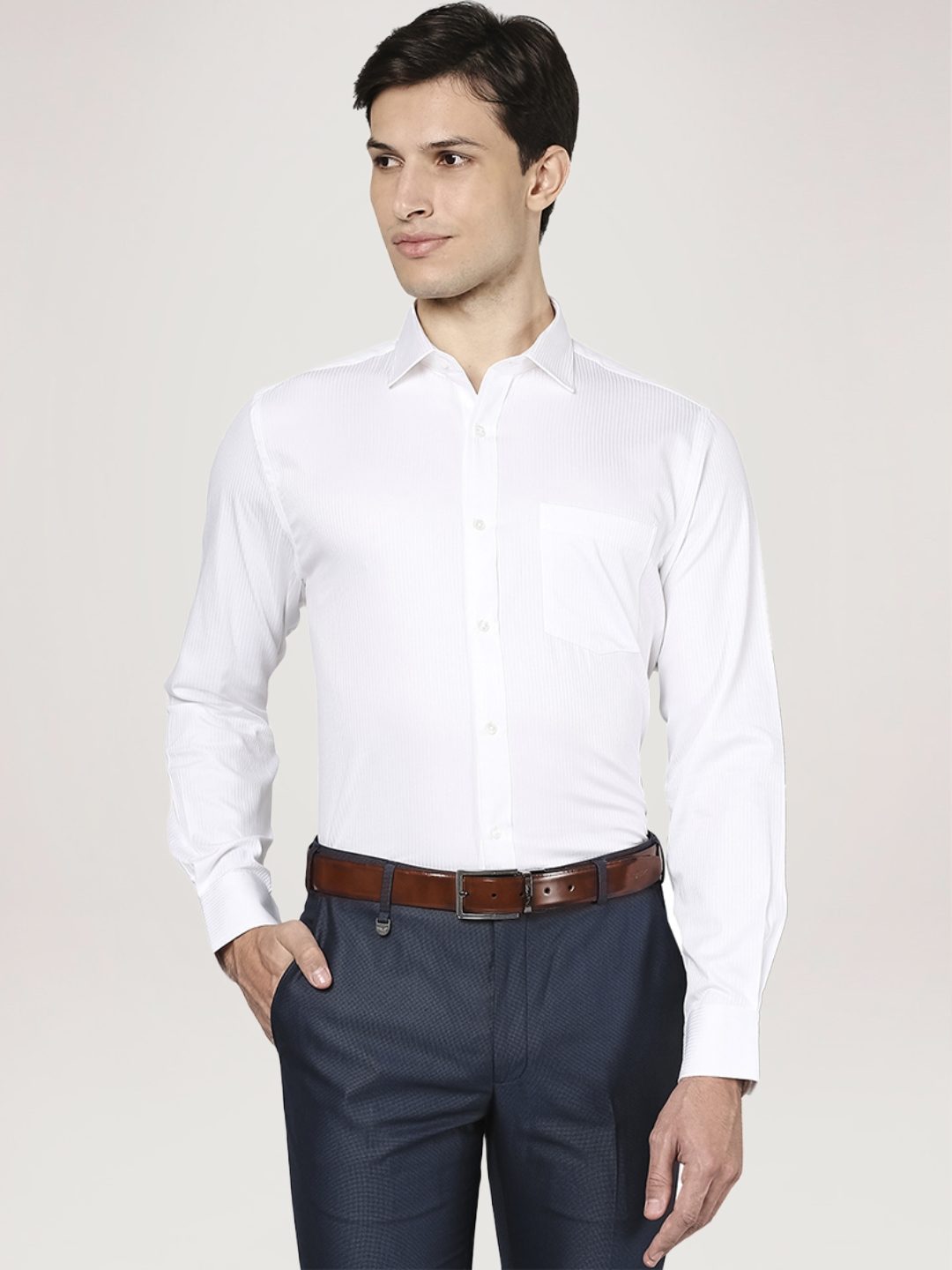 Park Avenue Men White Solid Regular Fit Work Shirt