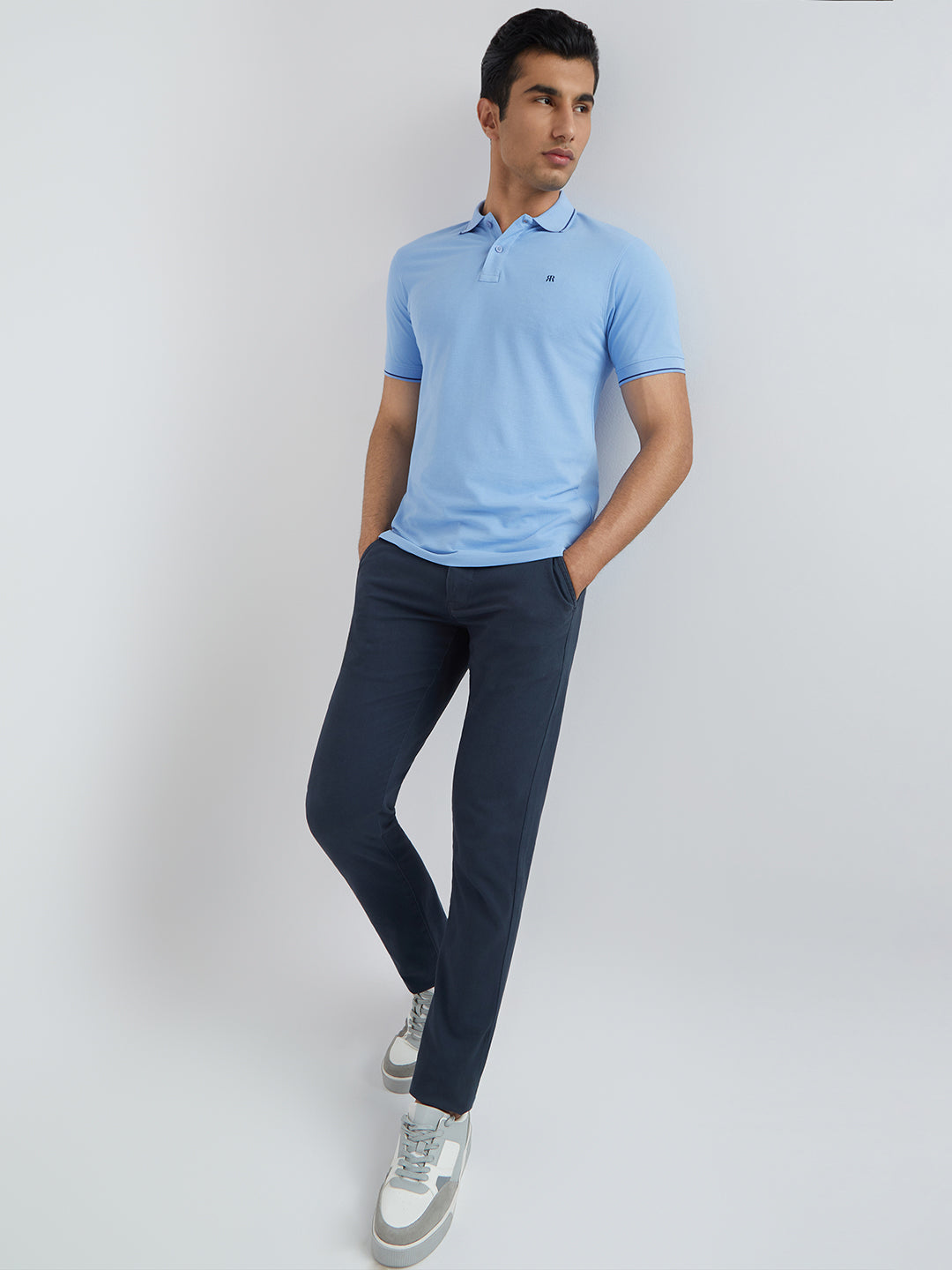 Raymond Blue Solid Modern Fit Half Sleeve Cotton T-Shirt