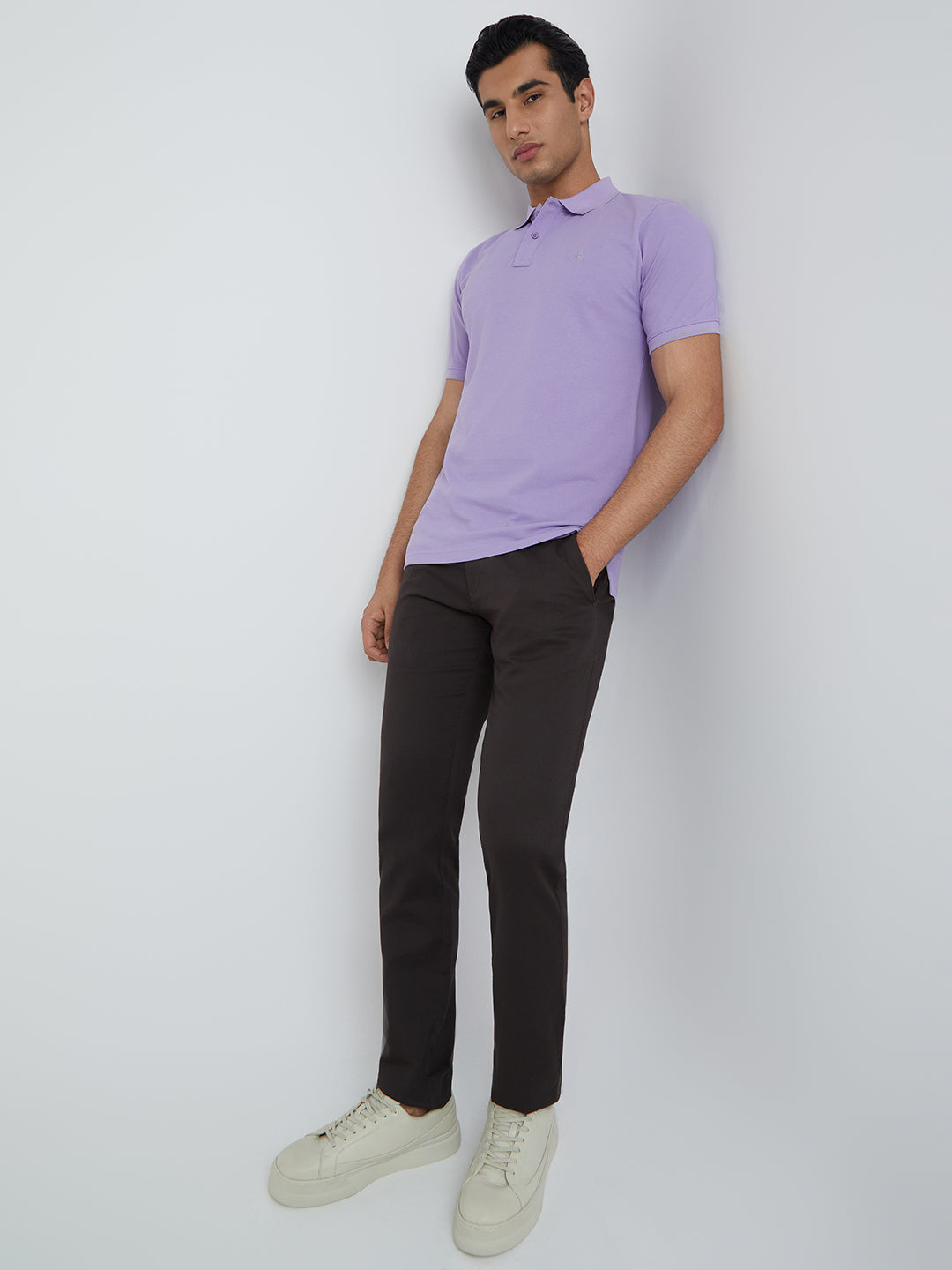 Raymond Purple Solid Modern Fit Half Sleeve Cotton T-Shirt