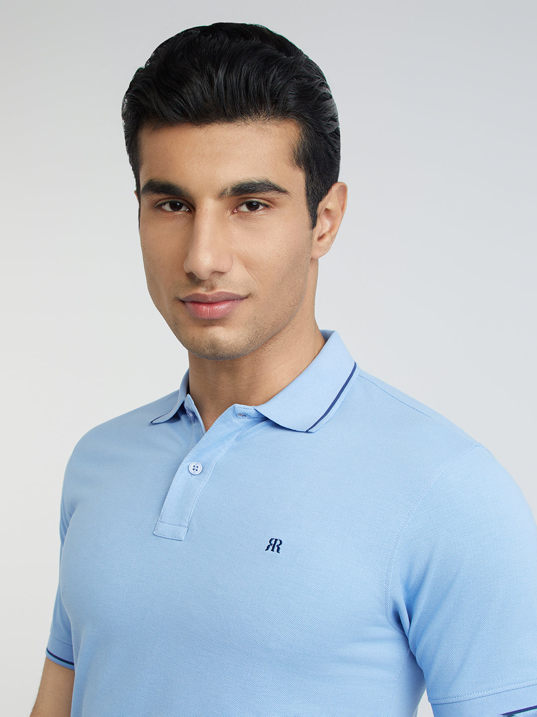 Raymond Blue Solid Modern Fit Half Sleeve Cotton T-Shirt