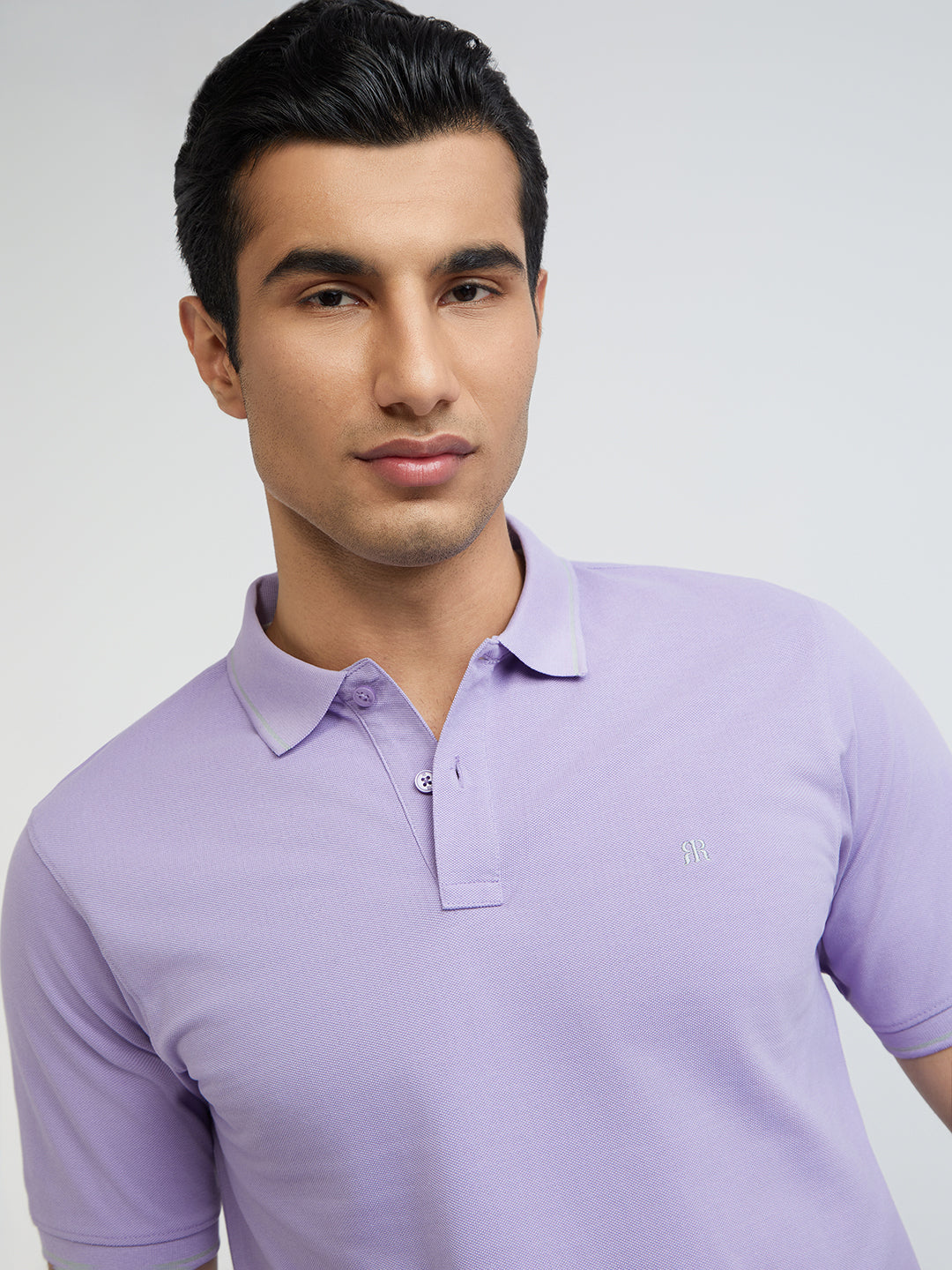 Raymond Purple Solid Modern Fit Half Sleeve Cotton T-Shirt