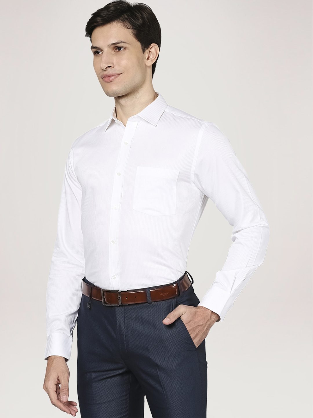 Park Avenue Men White Solid Regular Fit Work Shirt