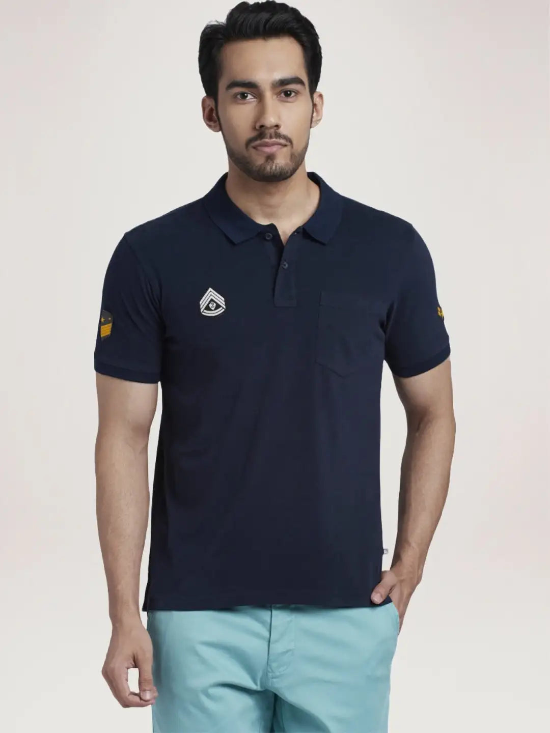 Parx Men Blue Solid Regular Fit Casual Polo