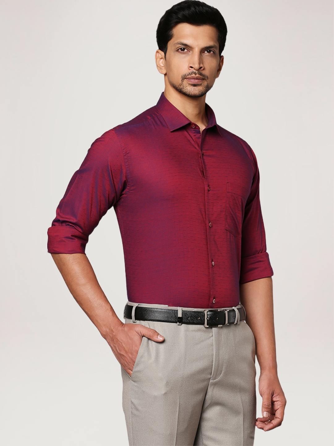 Park Avenue Men Dark Maroon Solid Slim Fit Work Shirt