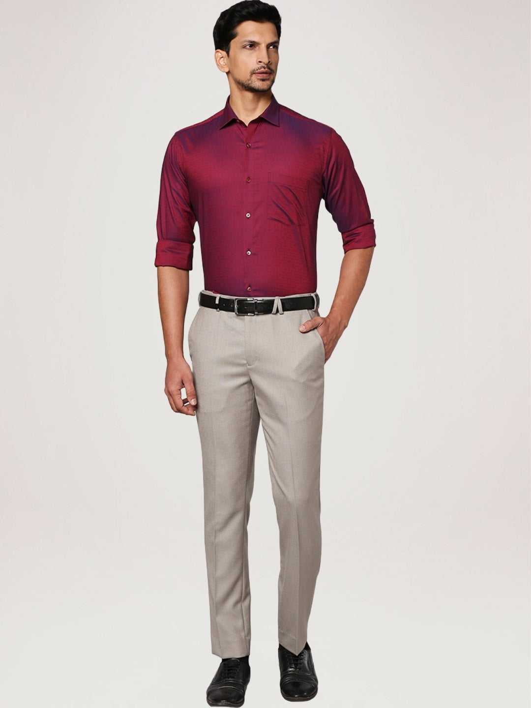 Park Avenue Men Dark Maroon Solid Slim Fit Work Shirt