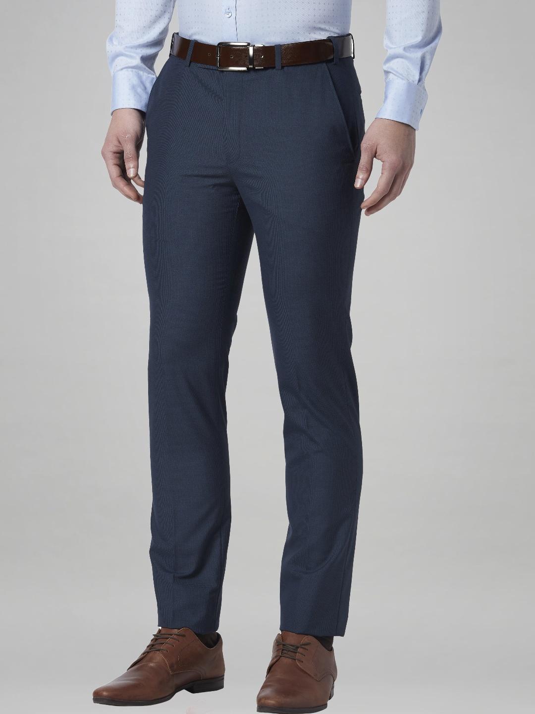 Park Avenue Men Blue Solid Super Slim Fit Work Trouser