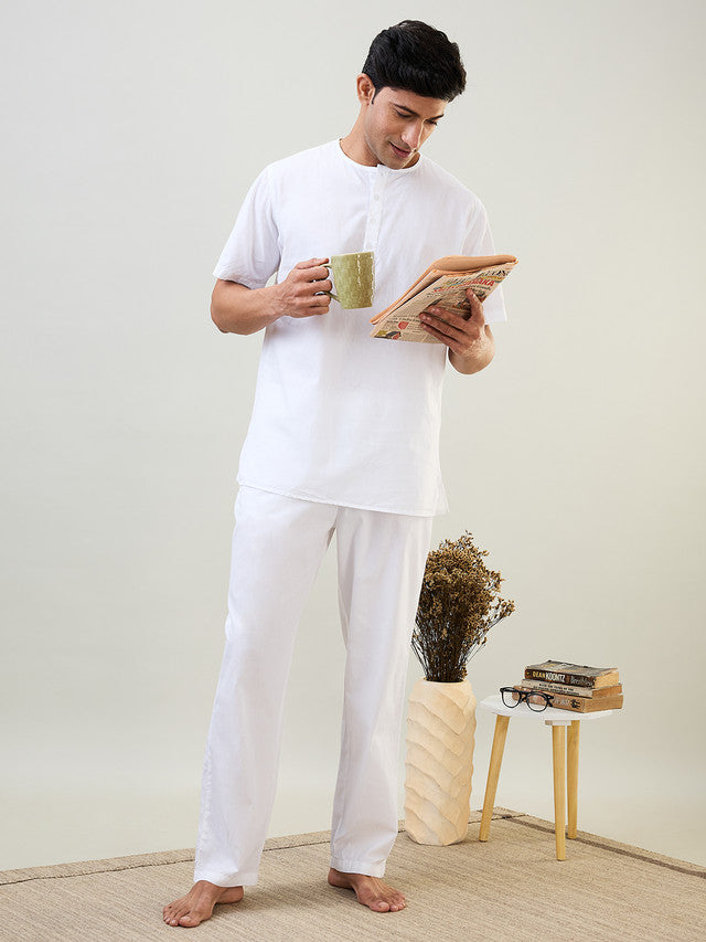 Sleepz Men White Solid Comfort Fit Cotton Kurta Set – MyRaymond