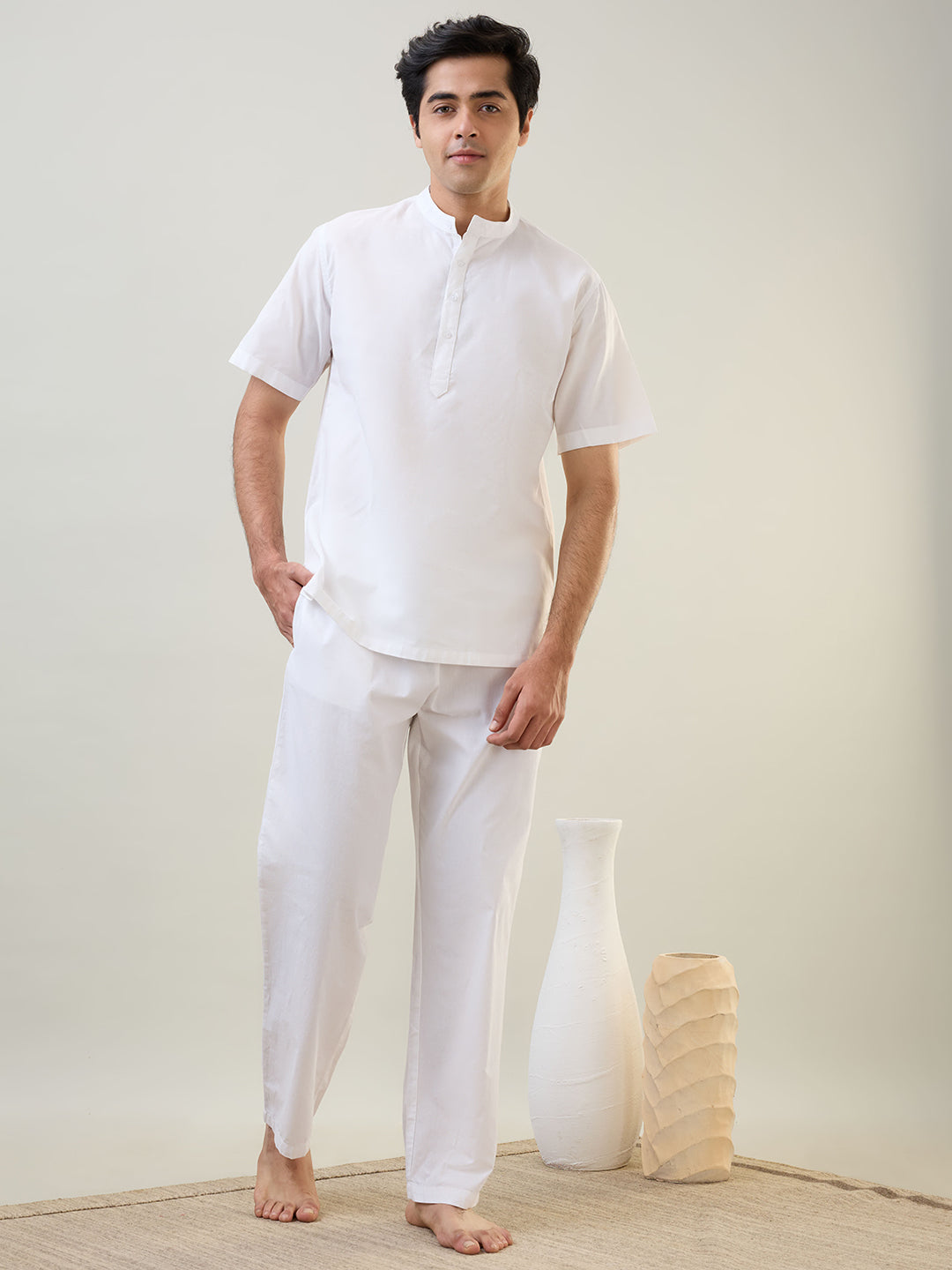 Sleepz Men White Comfort Fit Solid Kurta Set – MyRaymond