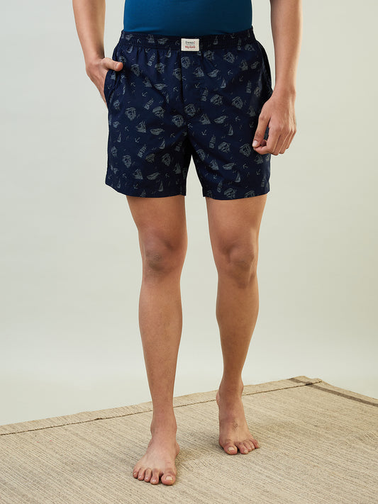 Sleepz Men Blue Print Regular Fit Cotton Boxer