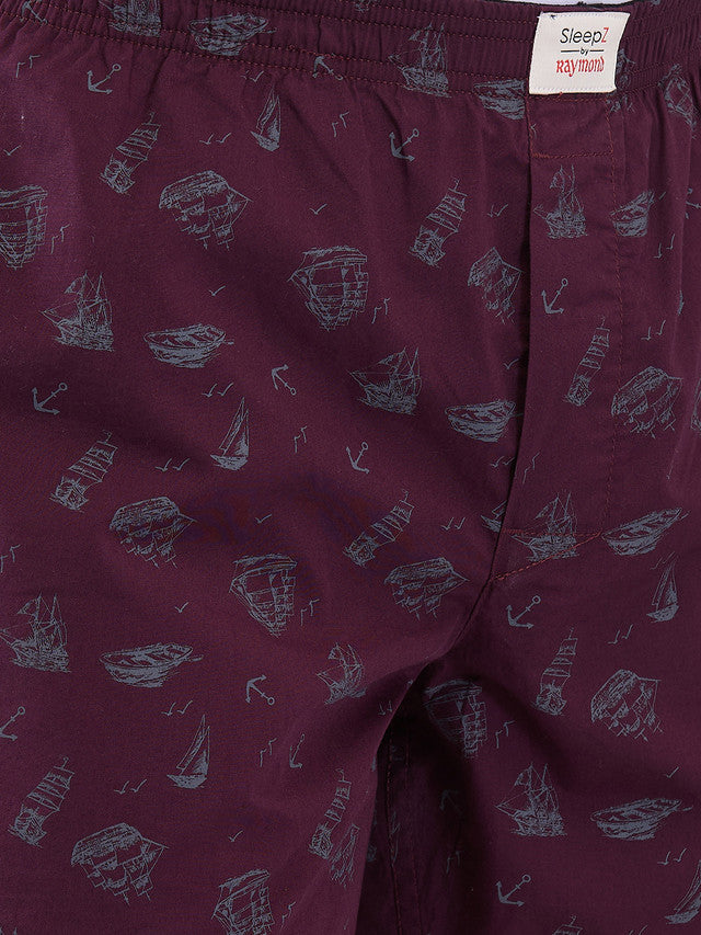 Sleepz Men Maroon Print Regular Fit Cotton Boxer