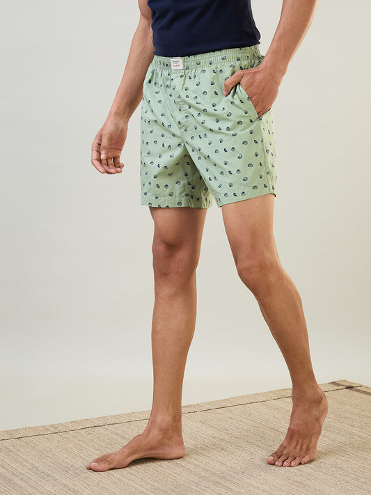 Sleepz Men Green Print Regular Fit Cotton Boxer