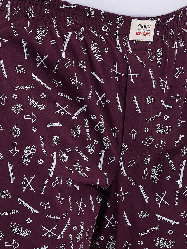 Sleepz Men Maroon Print Regular Fit Cotton Boxer