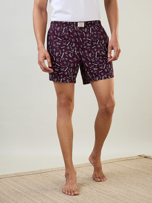 Sleepz Men Maroon Print Regular Fit Cotton Boxer