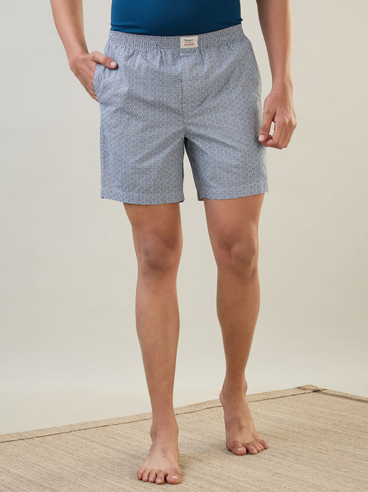 Sleepz Men Blue Printed Regular Fit Cotton Boxer