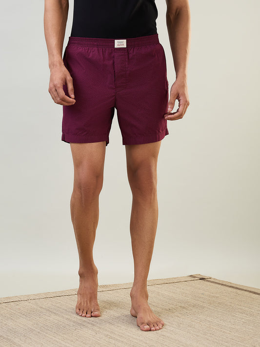 Sleepz Men Maroon Print Regular Fit Cotton Boxer