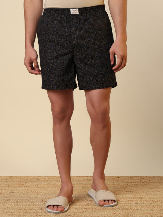 Sleepz Men Black Printed Regular Fit Cotton Boxer