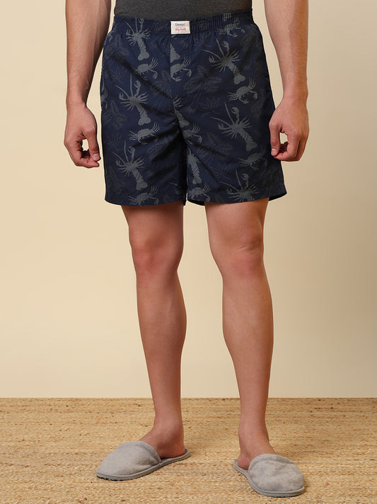 Sleepz Men Blue Printed Regular Fit Cotton Boxer
