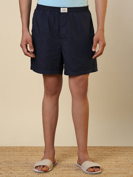 Sleepz Men Blue Checks Regular Fit Cotton Boxer