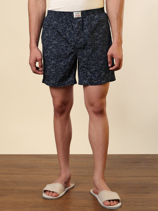 Sleepz Men Blue Printed Regular Fit Cotton Boxer